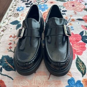 ASOS Shiny Black Loafers with Silver Buckle